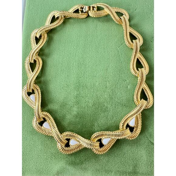 Vintage Givenchy Gold Tone with White Tear Drop Inset Collar Necklace 1980's - Picture 1 of 8